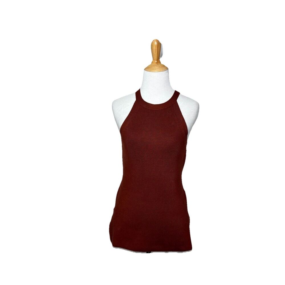 Anthropologie Burgundy Maroon Sleeveless High Neck Tie Sweater Top Size XXS